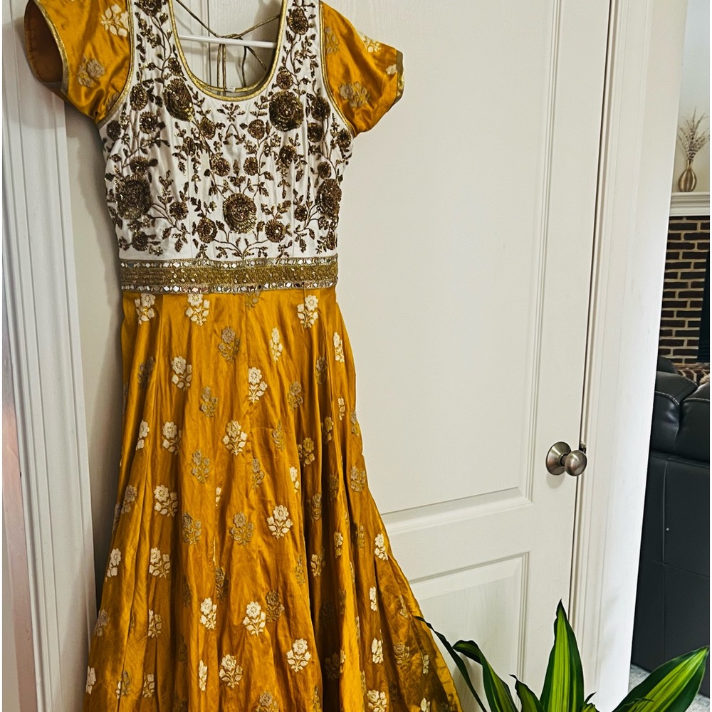Indain long party wear outfit- lemon yellow